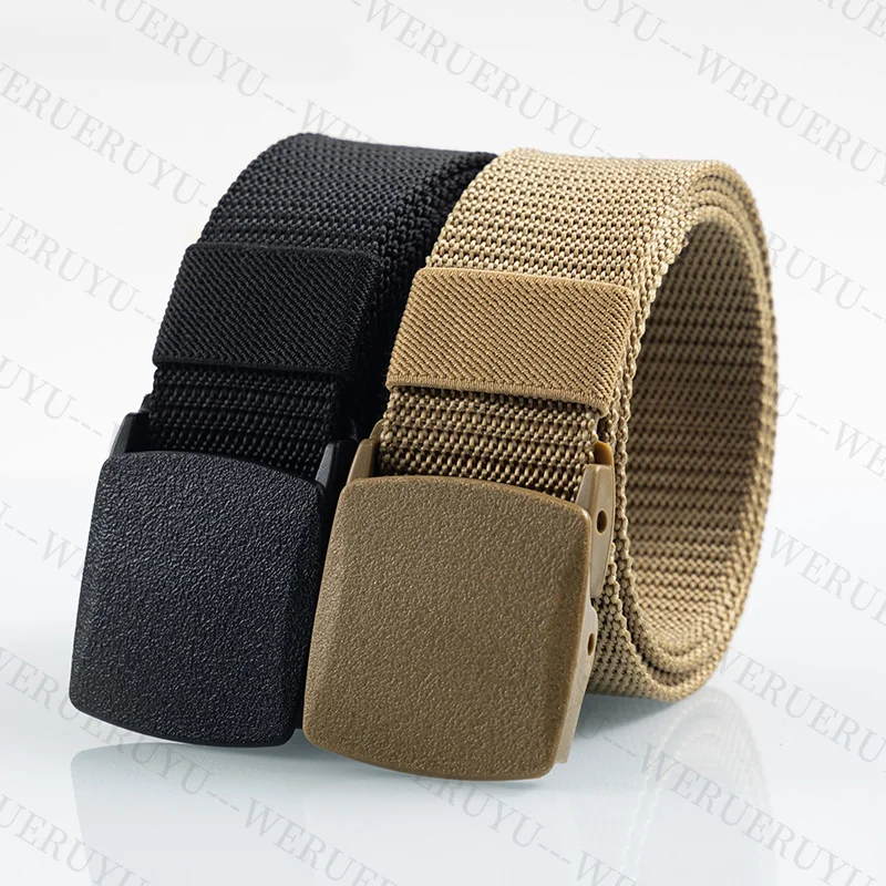 Military Tactical Belt Student Military Training Pants Accessories Metalless Automatic Buckle Knitted Canvas Belts for Men Women