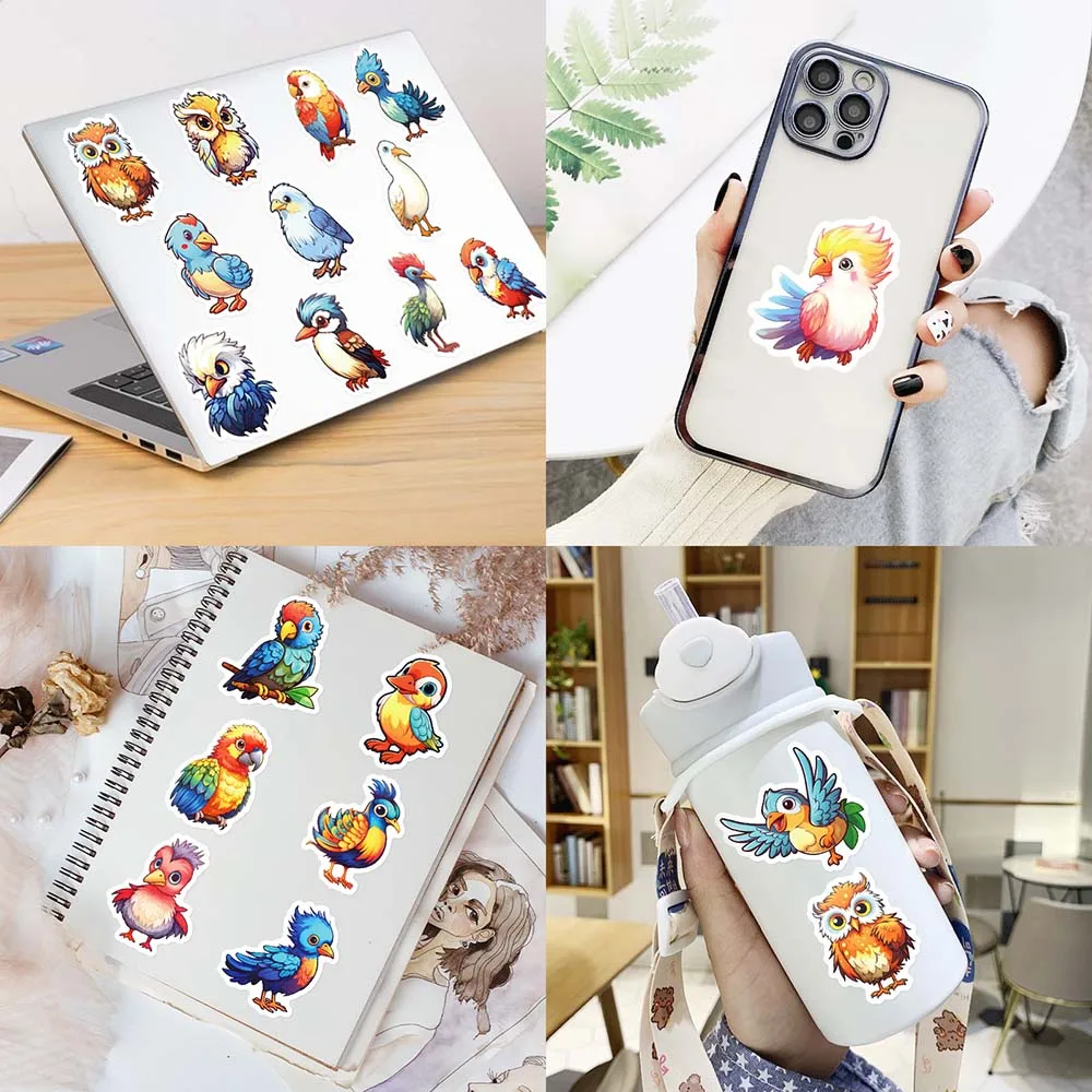 10/50pcs Cartoon Cute Owl Parrot Bird Stickers Pack for Kid Scrapbooking Travel Luggage Laptop Car Wall Decoration Sticker Decal