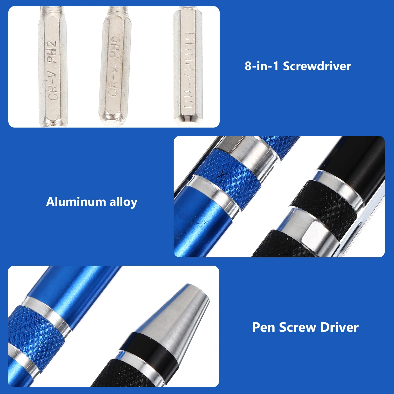 

2pcs Mini Screwdriver Set Compact Portable Aluminum Alloy Non Slip Repair Tool 8 in 1 H Tools Electrician