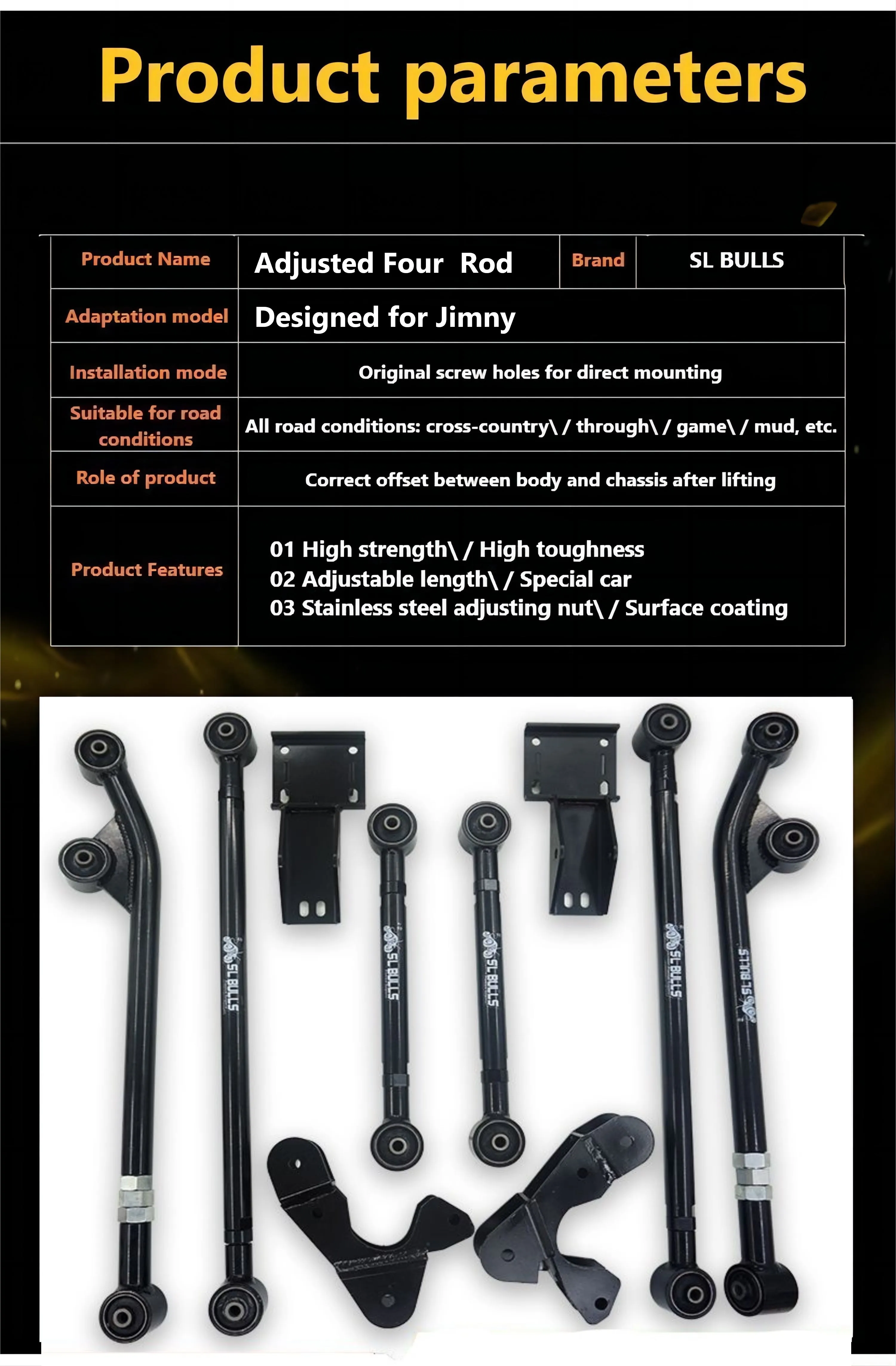 2025 تبختر جبل الصلب سوزوكي سيارة الصلب جيمي عززت سكين مغلق أربعة وصلة المحور الخلفي تعليق قضيب لتعديلات 4x4 #6