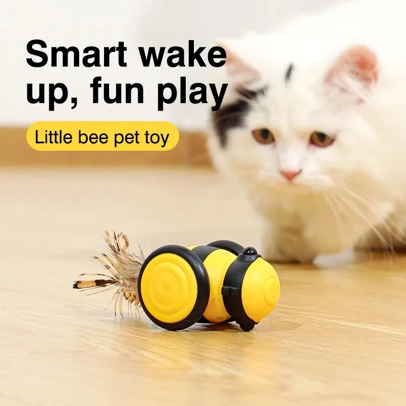 Intelligent Cat Toy Car Electric Little Bee Cats Teaser Stick USB Interactive Pet Plaything Vehicle Automatic Kitten Cart Toys