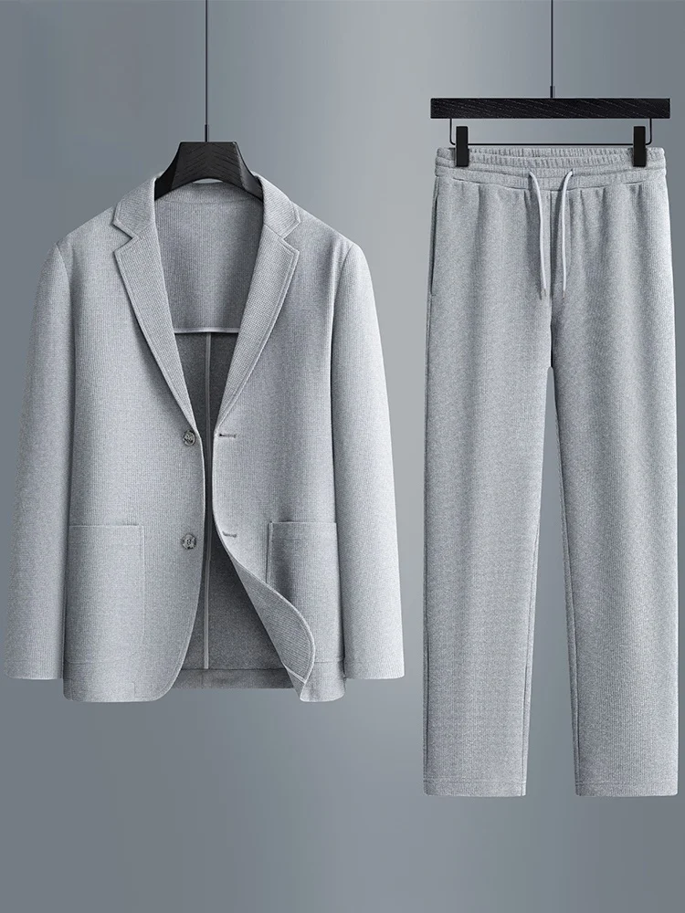 

Rn Men's Busin Casual Two-Piece Suit Set Autumn 2025 Polyester Blend Regular Fit Flat Collar No Tails Spring Autumn Wear