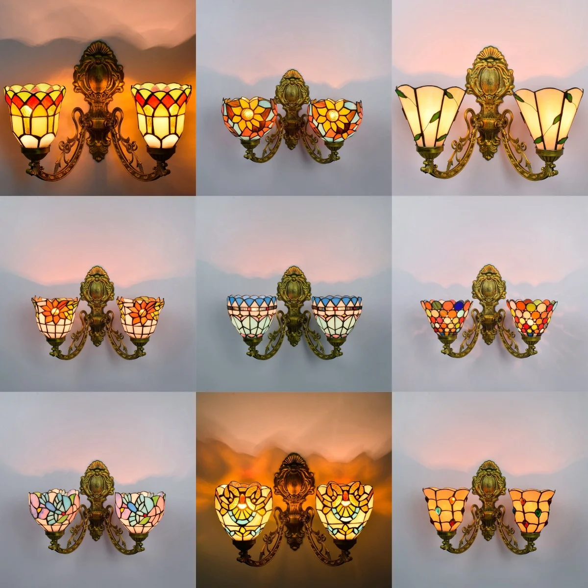 

Настенный светильник в европейском стиле с плафоном из витражного стекла, старинная латунь, декоративный элемент для дома, отеля, гостиной, спальни, ресторана