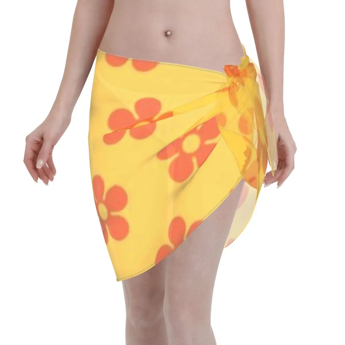 Promotion Orange Pop Daisy Bold 70s Floral Pattern Women's Beach Wrap SkirtBeach Spa Day Beach Outfit