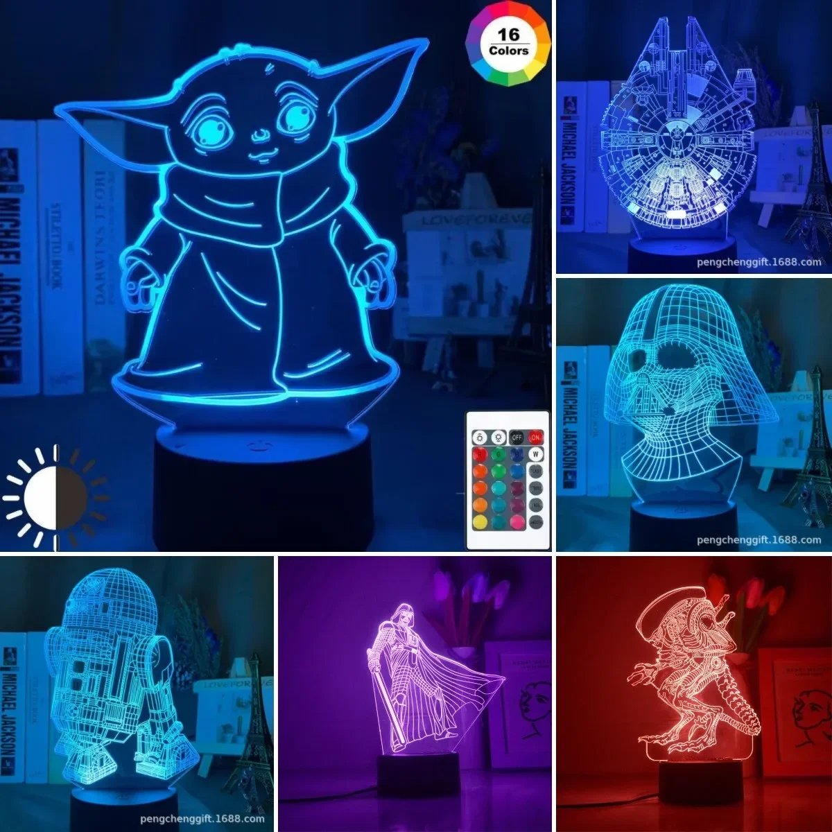 anime star wars baby yoda 3D night light with color changing acrylic led light for kids room decoration, gift for boys and girls