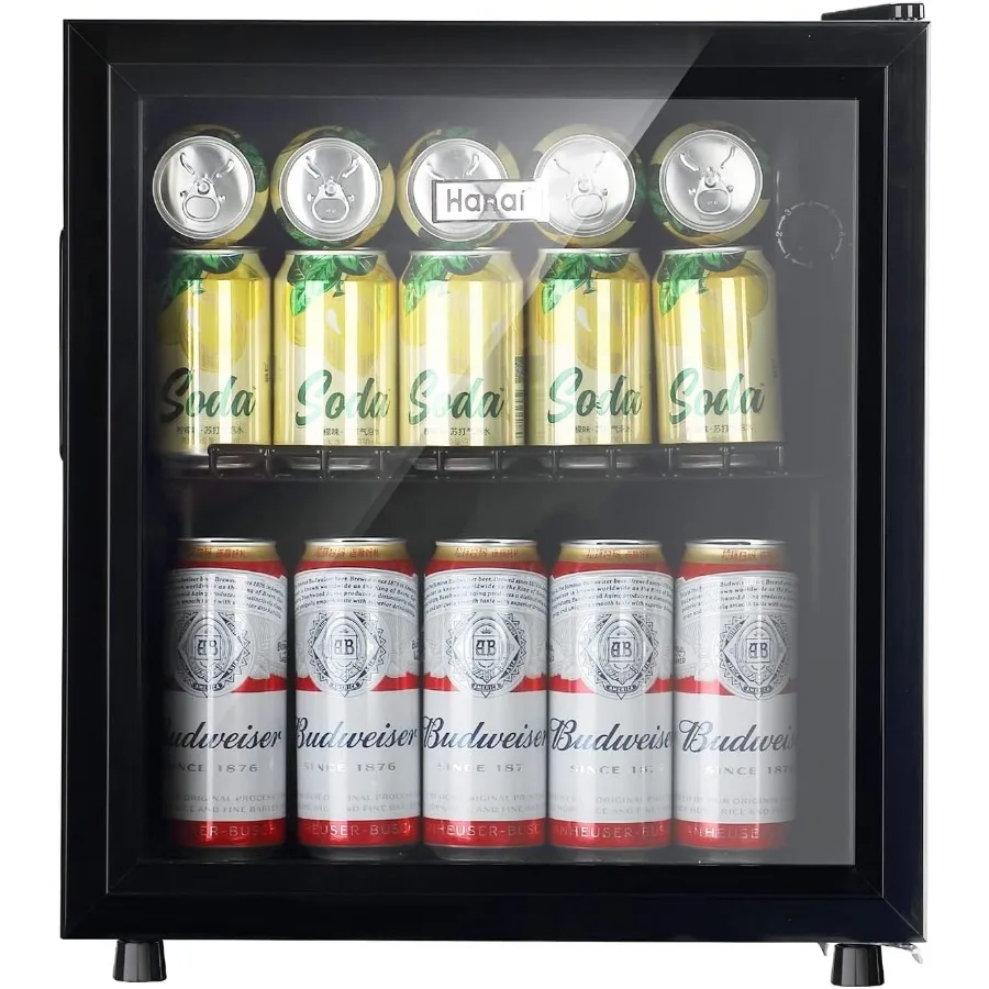 

Compact Glass Door Mini Fridge for Home Office and Dorm: 1.6 cu.ft Capacity Beverage Cooler with Blue LED Lighting Organized St