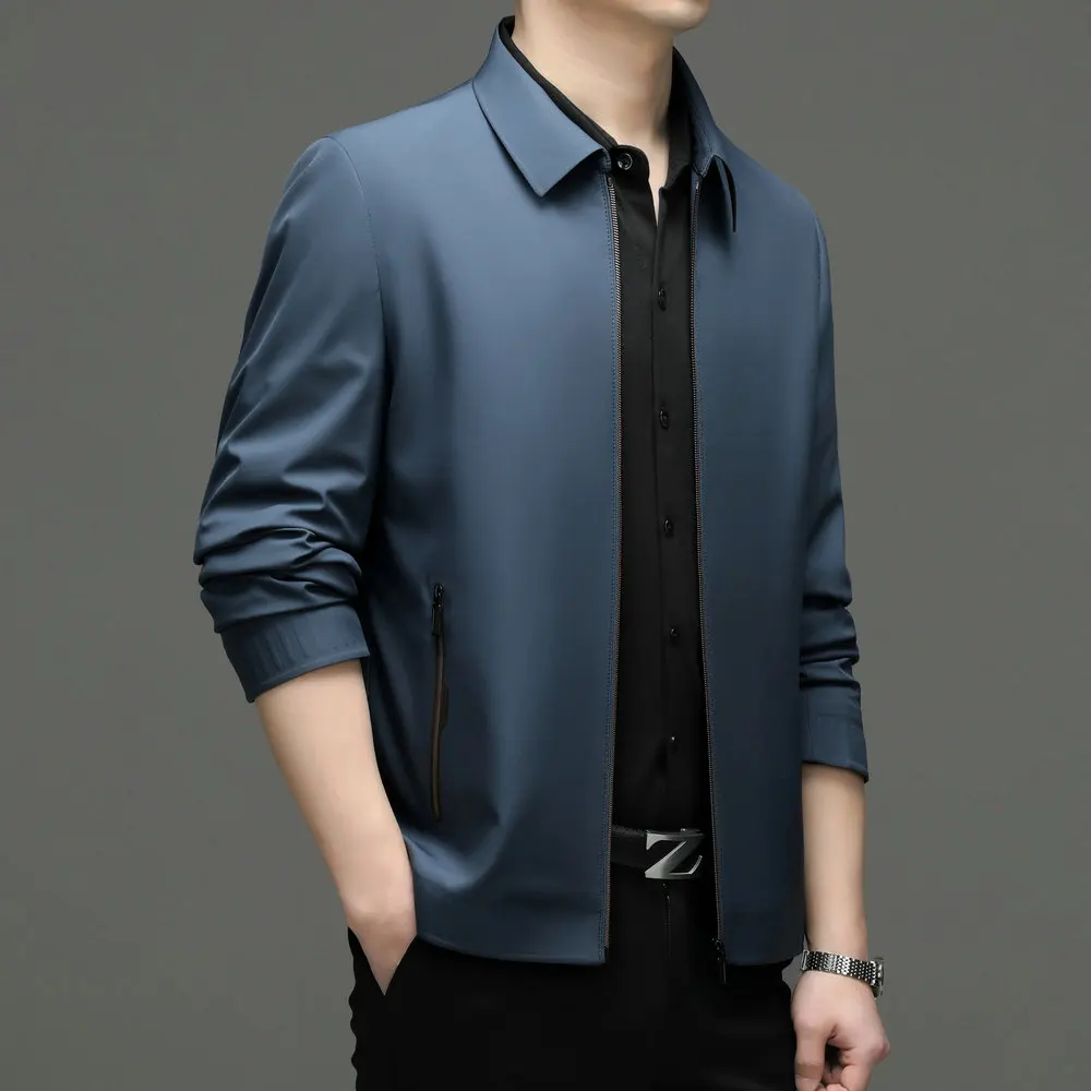 Official Casual Zippered Blazer Men Slim-Fit Executive Blazer Jacket -Lightweight Polyester for Spring/Summer Essential Attire