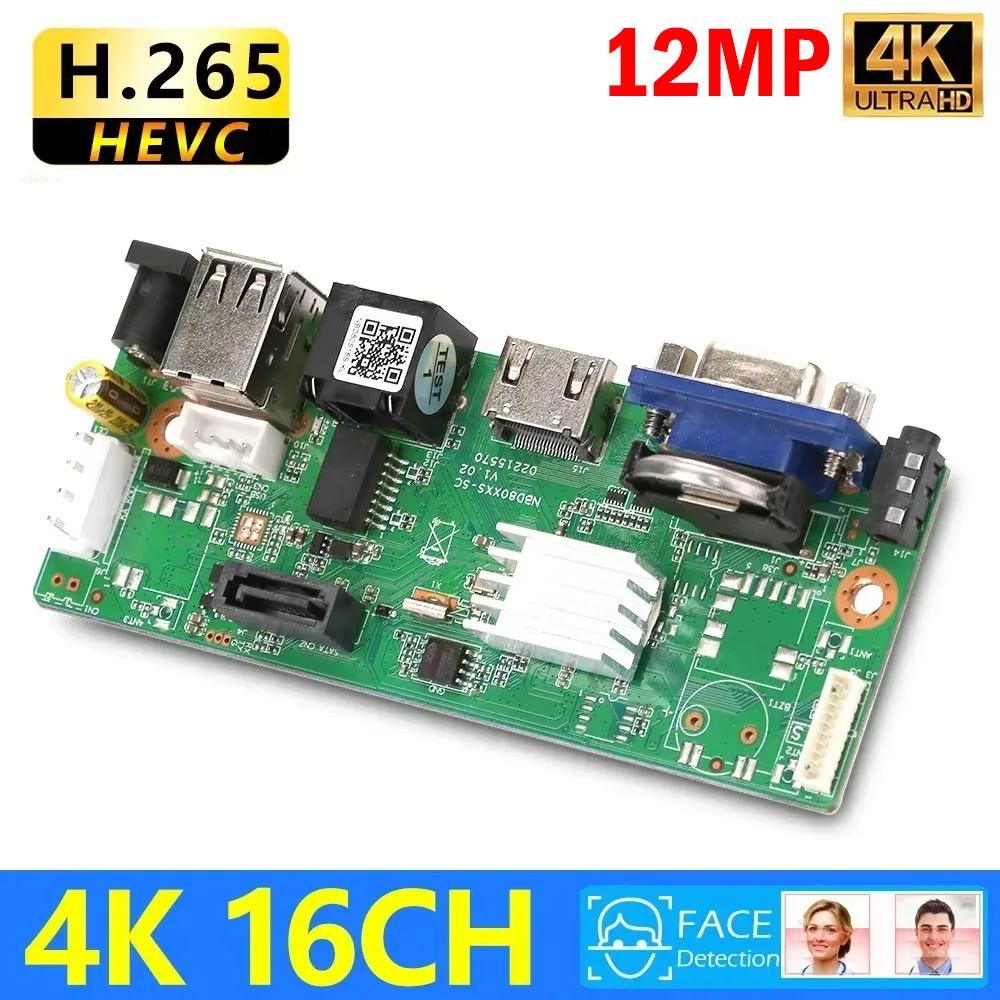 CCTV 10/16CH Mstar Chip 12MP NVR Motherboard H.265+ Network Video Recorder For 2/ 3/ 5/ 8/12MP IP Camera Support Face Detection