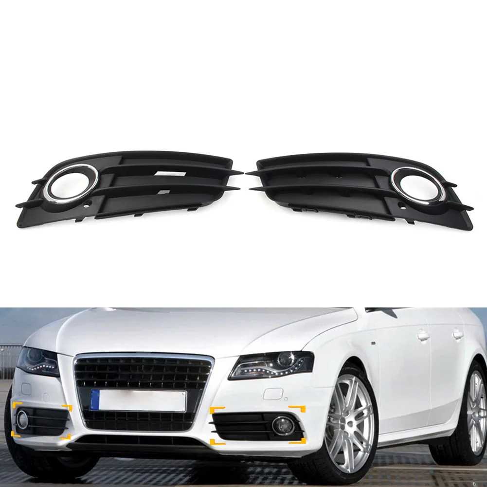 

2x Car Front Bumper Fog Lamp Grille Cover With Chrome Ring For Audi A4 B8 S-Line S4 2008 2009 2010 2011 2012 ABS Plastic