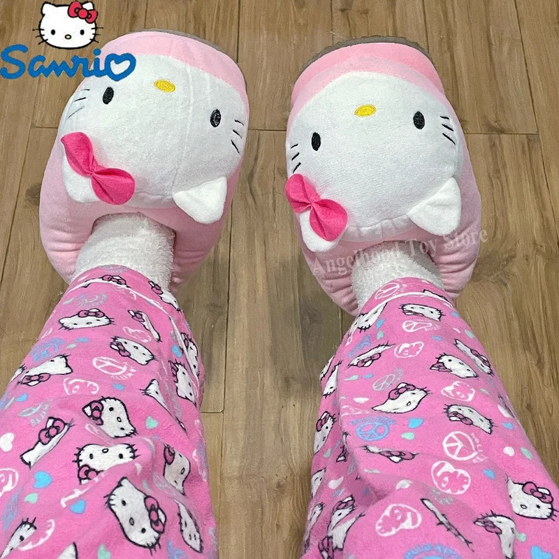 

Sanrio, мультфильм Hello Kitty, искусственная хлопковая обувь для помещений, женская, розовая, зимняя, осенняя, сохраняющая тепло, подарки для девушек