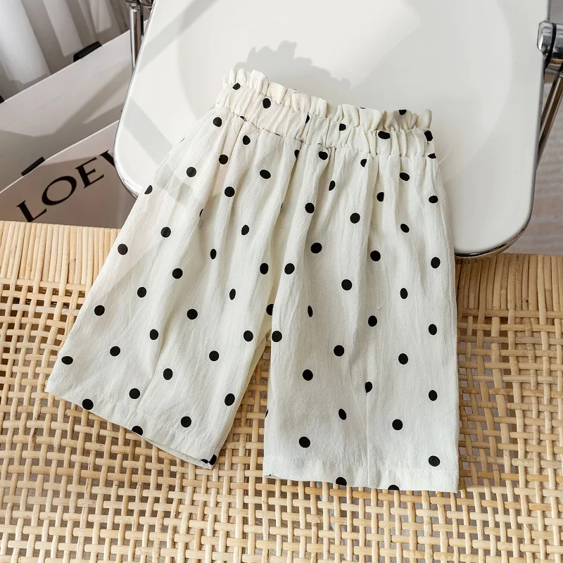 Summer New Baby Linen Pants Korean Kids Spring Organic Cotton Loose Polka Dot Pants Boys And Girls Lantern Trousers