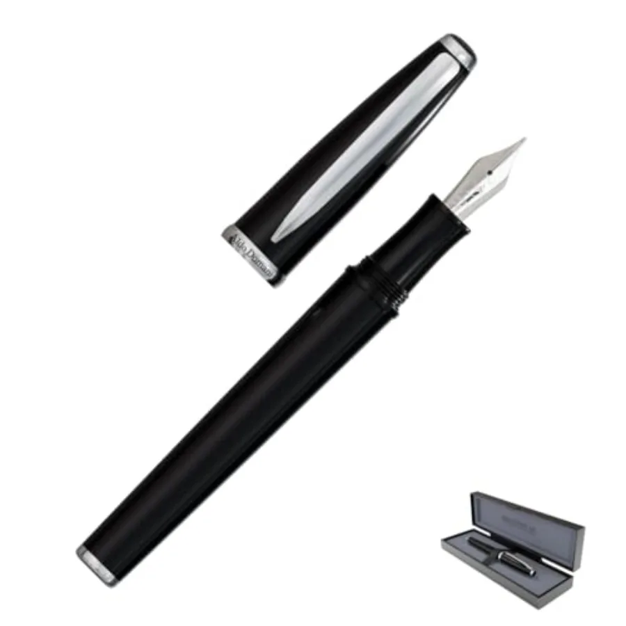 

USA Aldo Domani Fountain Pen Black Medium Nib Free Ink Bottle Converter and Cartridges Smooth JoWo German Nib Elegant Gift Pen