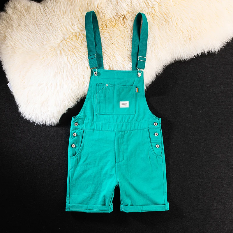 Summer Men Bib Shorts Overalls Jumpsuits Cotton Straight Loose Red Orange Yellow Khaki Hip Hop Male Solid Casual Pants Clothing