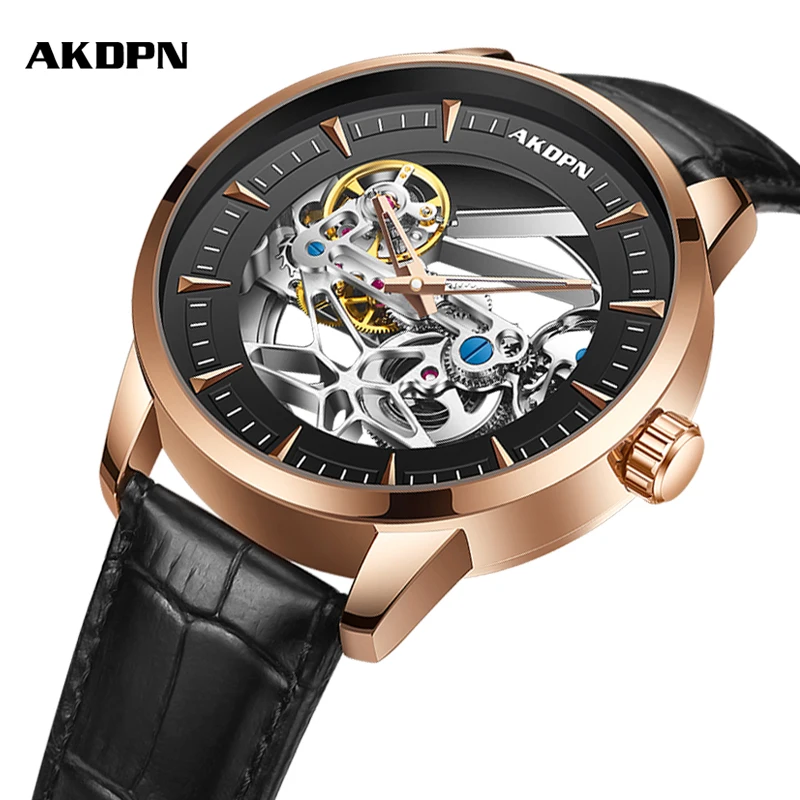 

Мужские часы Механические часы Прозрачные полые механические часы Мужские роскошные кожаные водонепроницаемые автоматические часы со скелетом Мужские
