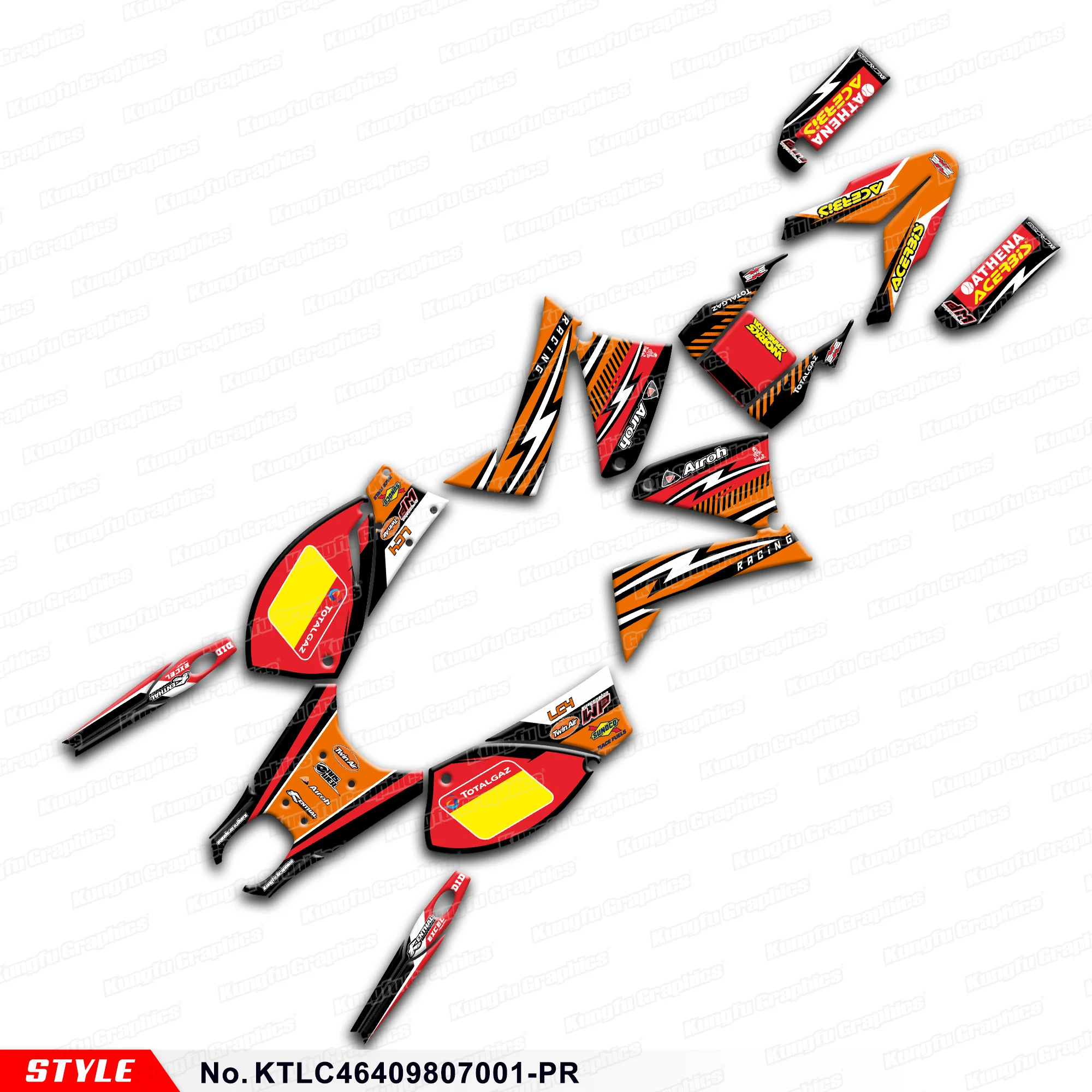 Motorcycle Decals Graphics Kit Déco for KTM LC4 640 1998 1999 2000 2001 2002 2003 2004 2005 2006 2007, KTLC46409807001-PR