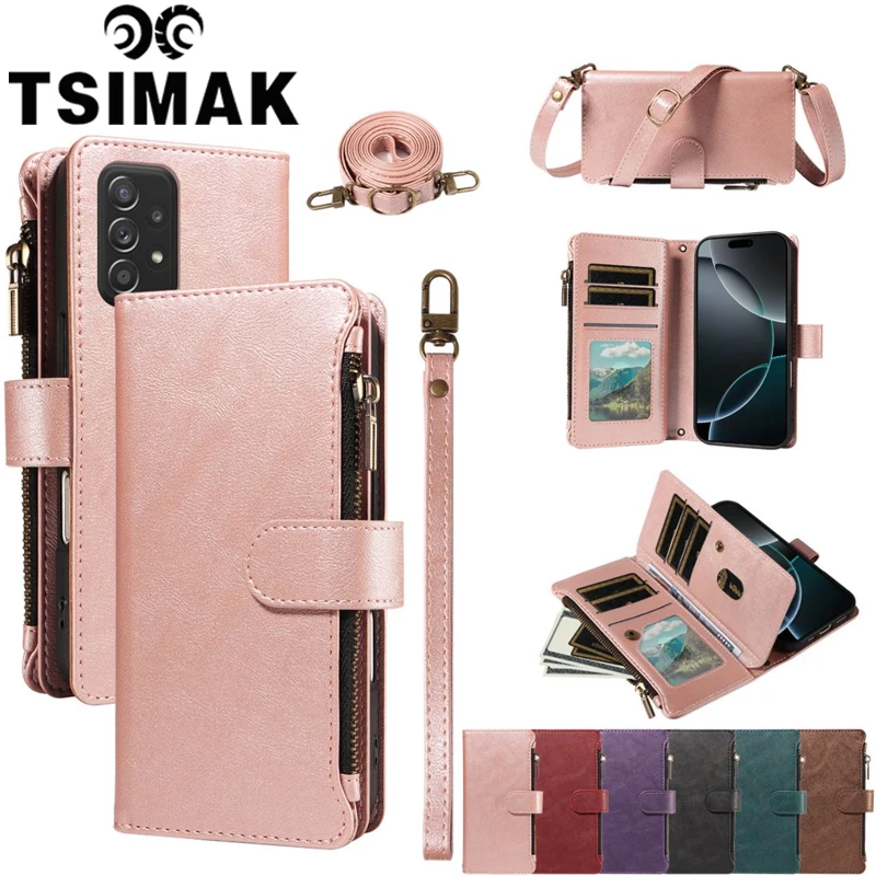Leather Flip Case For Samsung Galaxy A13 A23 A33 A53 A73 A12 A22 A32 A52 A52S A72 M12 M22 M32 4G 5G Zipper Wallet Card Cover