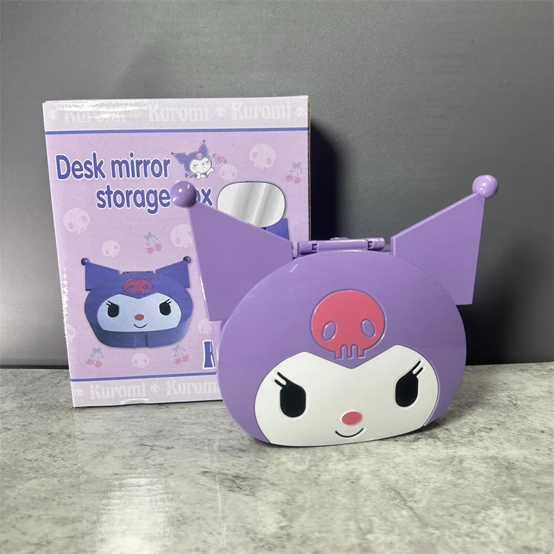

Kuromi Storage Box My Melody Cartoon Cute Characters Plastic Four Grid with Mirror Cosmetics Small Items Necklace Jewelry Box