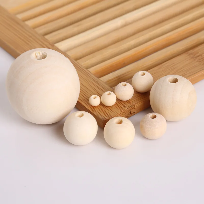 10/50/100Pcs 6-25mm Natural Wood Round Loose Spacer Bead DIY Lead-Free Ball Charms Necklace Jewelry Making Handmade Decorations