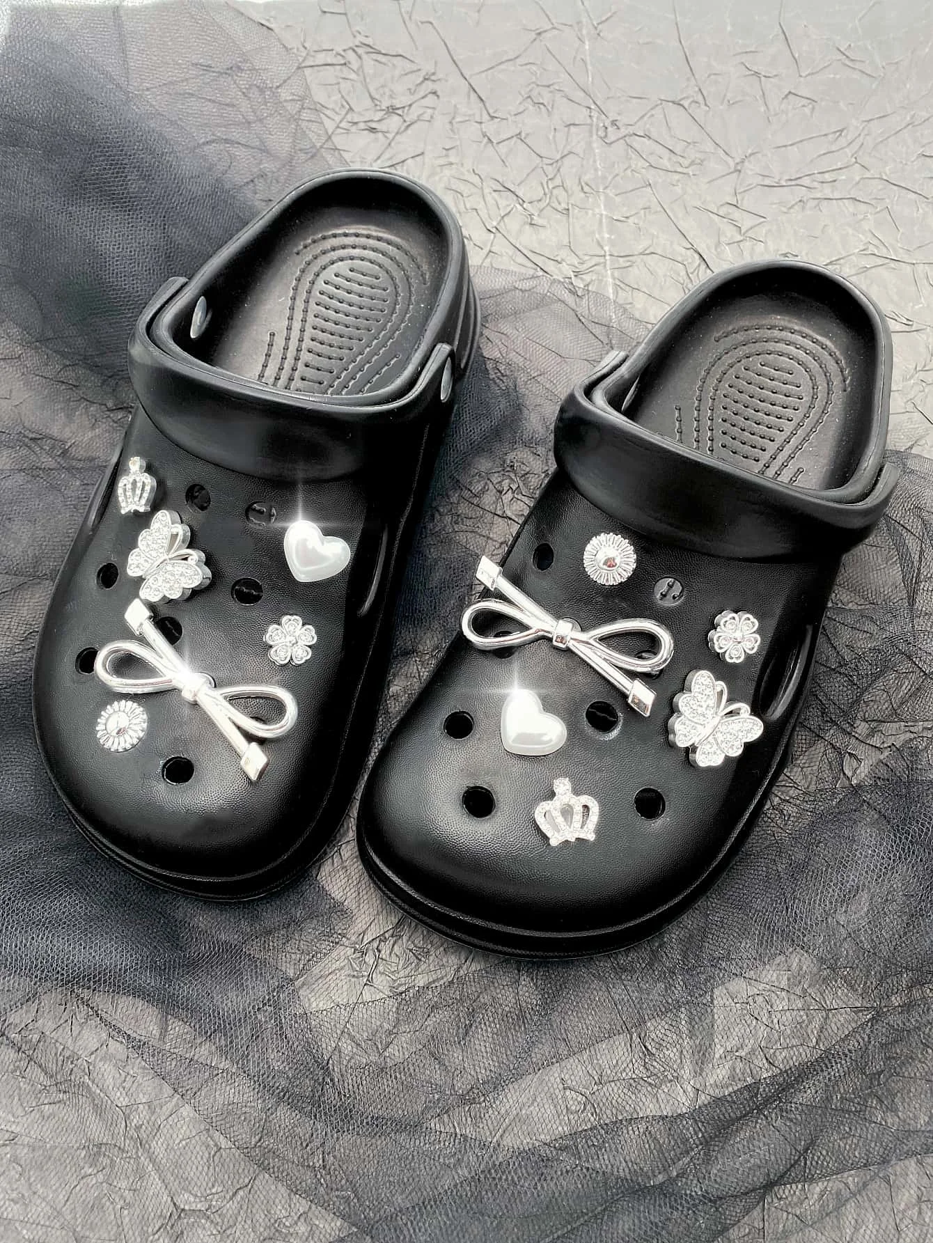 12pcs Fashion Versatile ABS Bowknot Pearl Heart DIY Detachable Shoe Accessories. Perfect Garden Clog & Sandal Charms for Outdoor