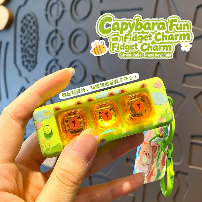 Llavero Original Capybara Whack A Mole con Luz, Juguete Antiestrés Divertido de Dibujos Animados, Colgante para Mochila, Regalo para Aliviar el Estrés