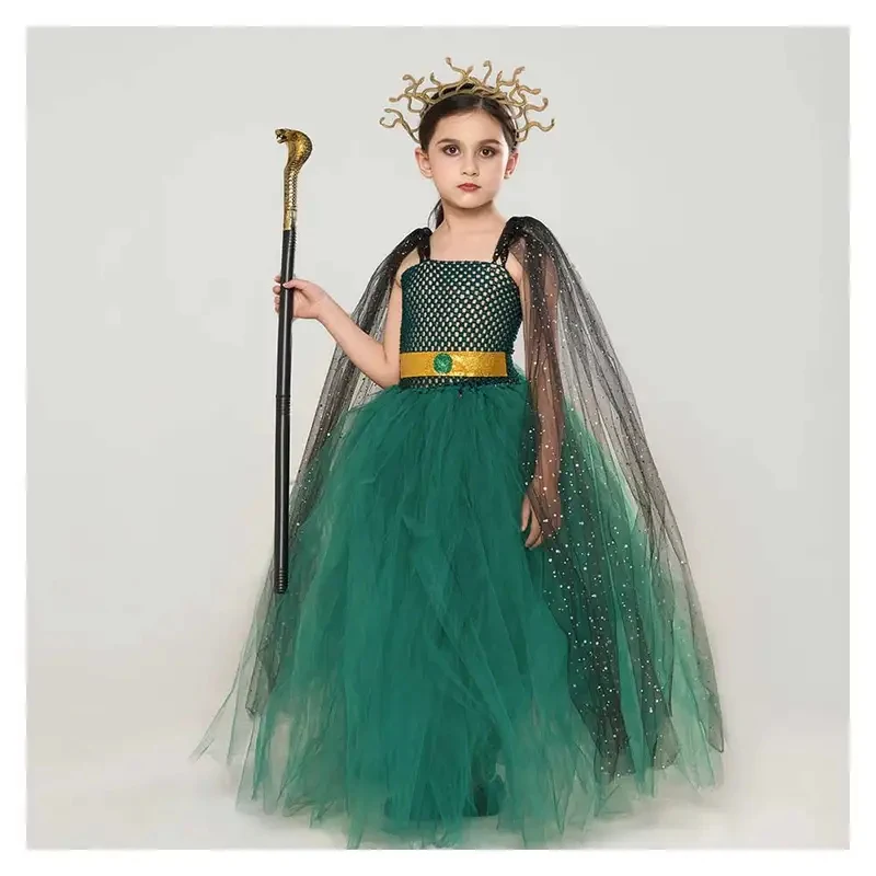 

❤2026✚Goddess Medusa Cosplay Child Girls Fantasy Green Tutu Dress Stage Costume Disguise Kids Roleplay Fantasia Outfits Childre◀