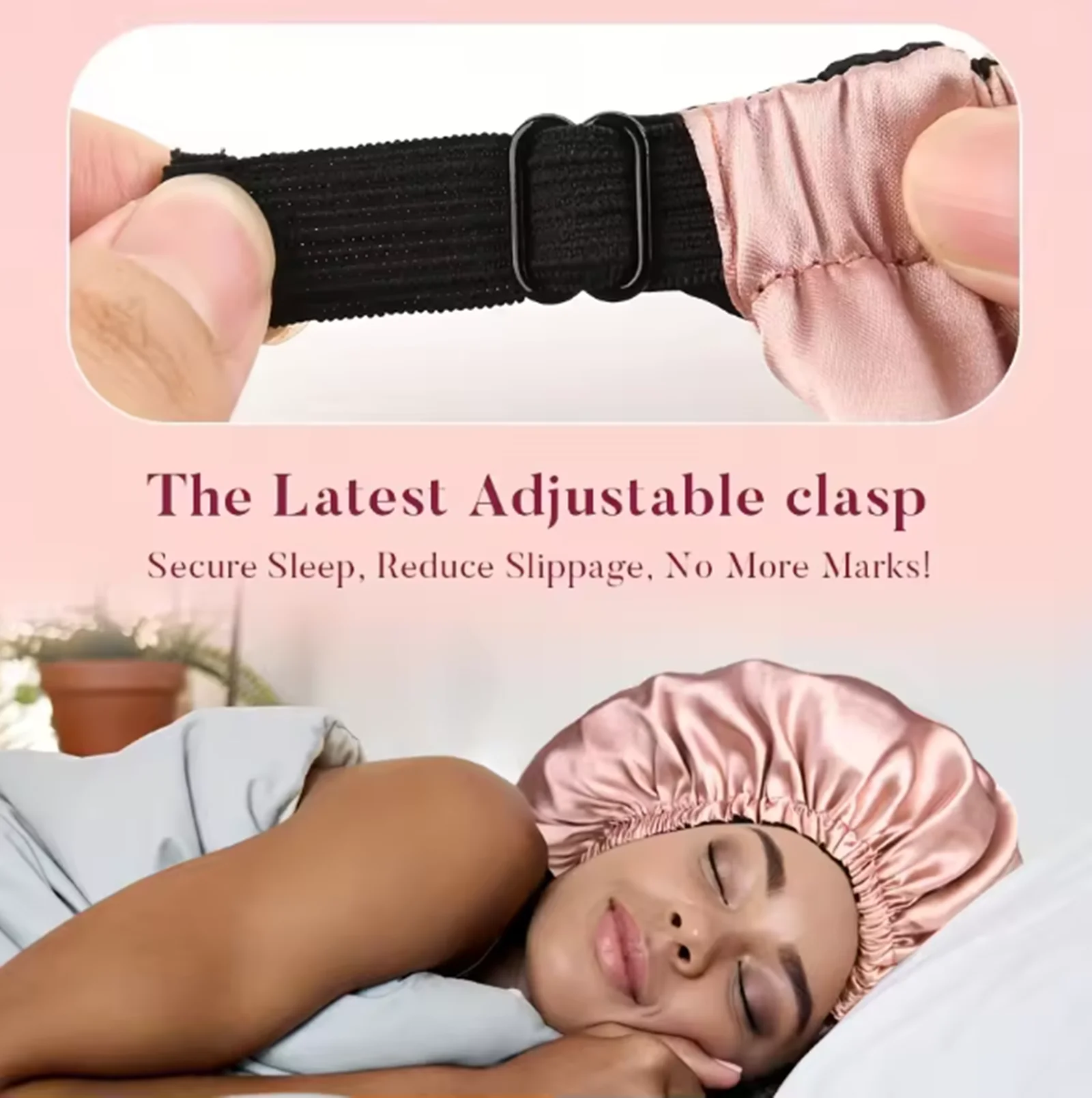 غطاء رأس نوم من الساتان قابل للتعديل، طبقة مزدوجة قابلة للعكس، غطاء شعر مضاد للحساسية للبالغين، خيارات ألوان أحمر الخدود الوردي الناعم مثل