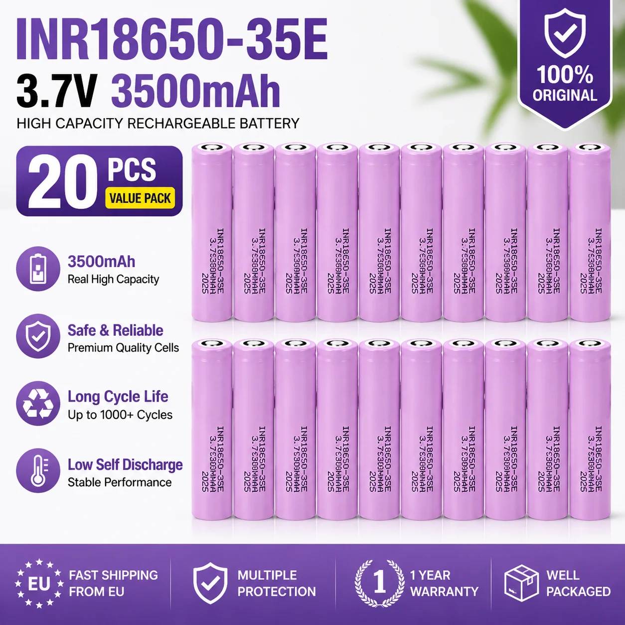 10-100 Stück INR18650 Wiederaufladbare Batterie 3,7V 3500mAh 20A Li-Ionen-Zelle EU-Lokaler Versand