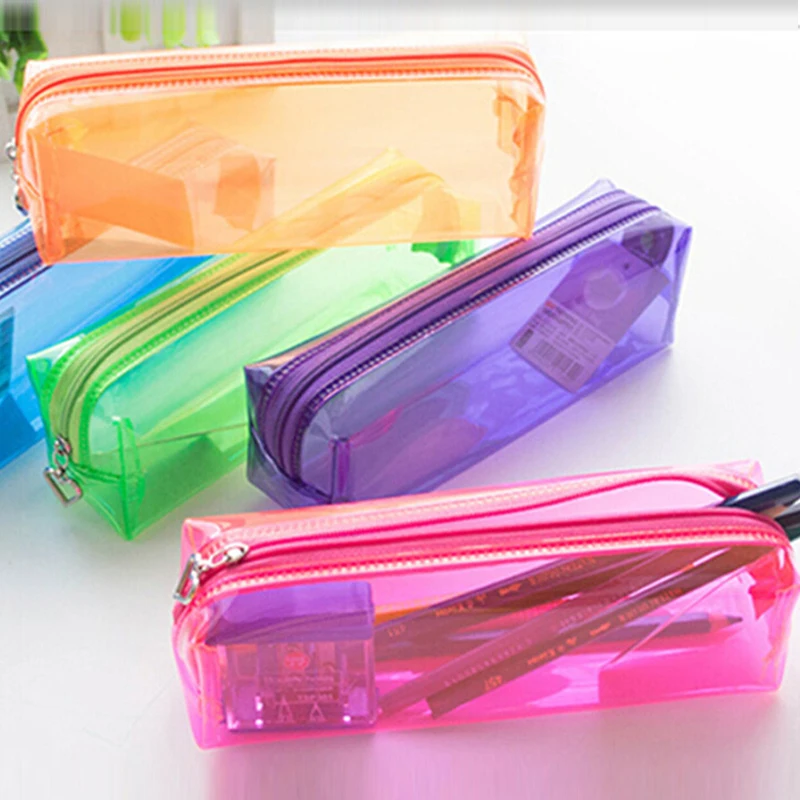 Plastic Transparent Pencil Bag Pen case School Stationery Office Home Supplie Bag pencil storage bag pencil bag pen case cartoon