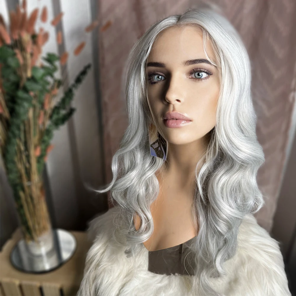 Mercury Silver Blonde Wig Loose Curl Hand Tied Lace Front Wig Heat Resistant Synthetic Wig Natural Hairline Daily Use for Women