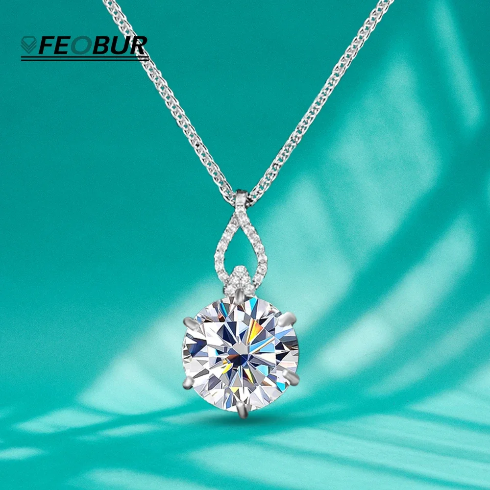 

Luxury 6ct 8ct Moissanite Pendant Necklace Women 925 Sterling Silver Plated 18K White Gold Sparkling Round Diamond Neck Chain