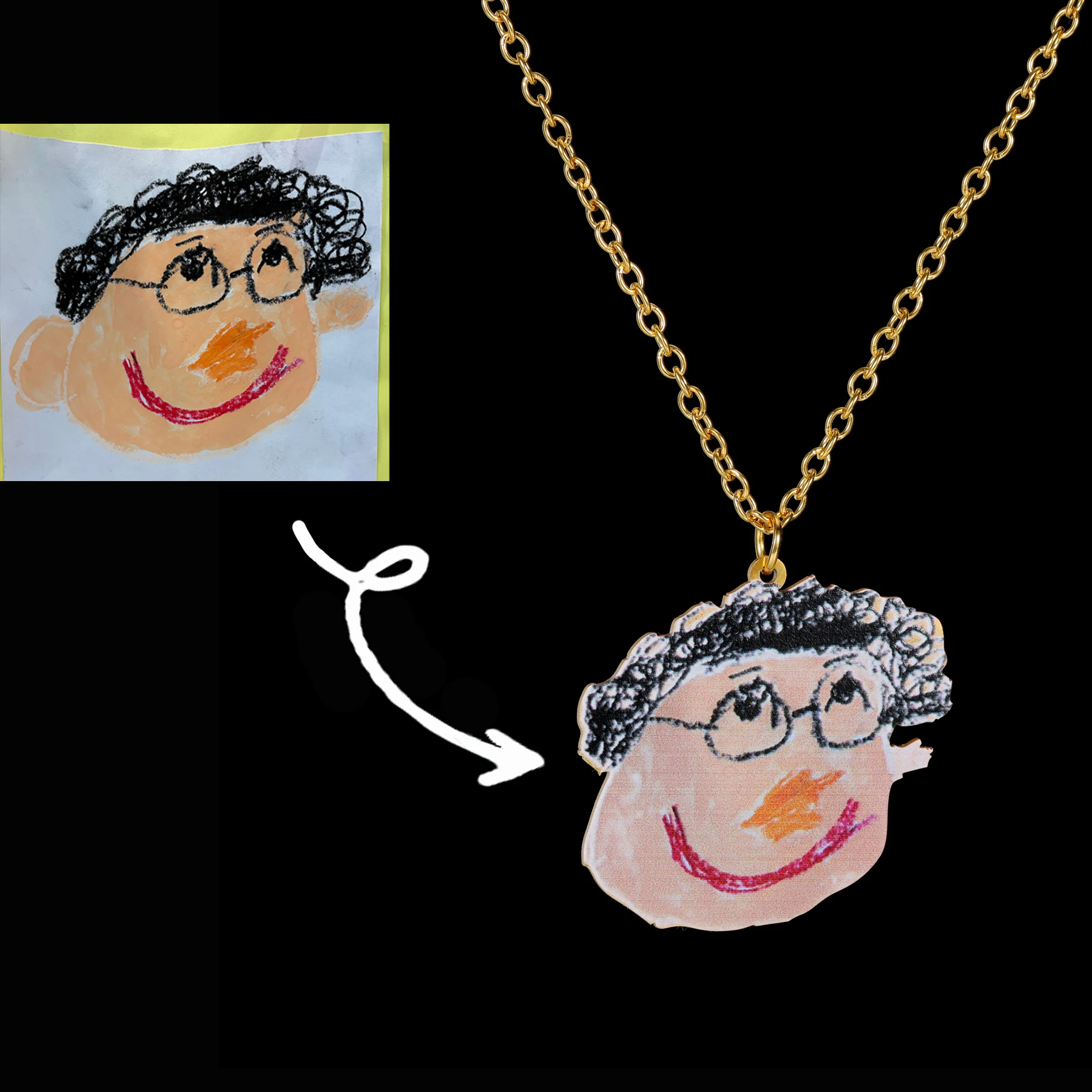 Atoztide Custom Kids Drawing Necklace for Women UV Printing Logo Artwork Choker Chain Stainless Steel Jewelry Personalized Gift