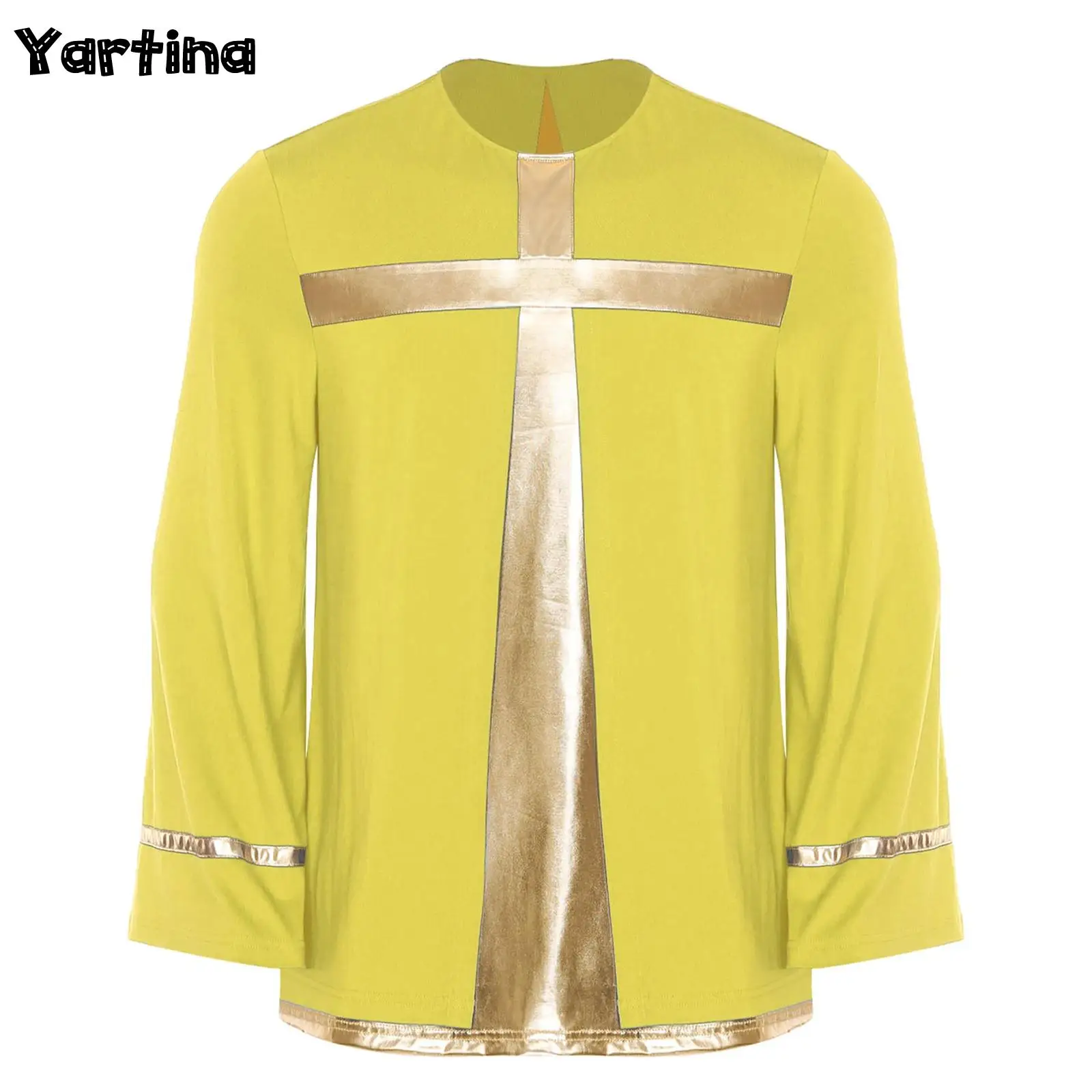 

Mens Long Sleeve Pullover Tunic Shirt Liturgical Worship Dance Top Metallic Shiny Praise Dance Church Choir Performance Costume