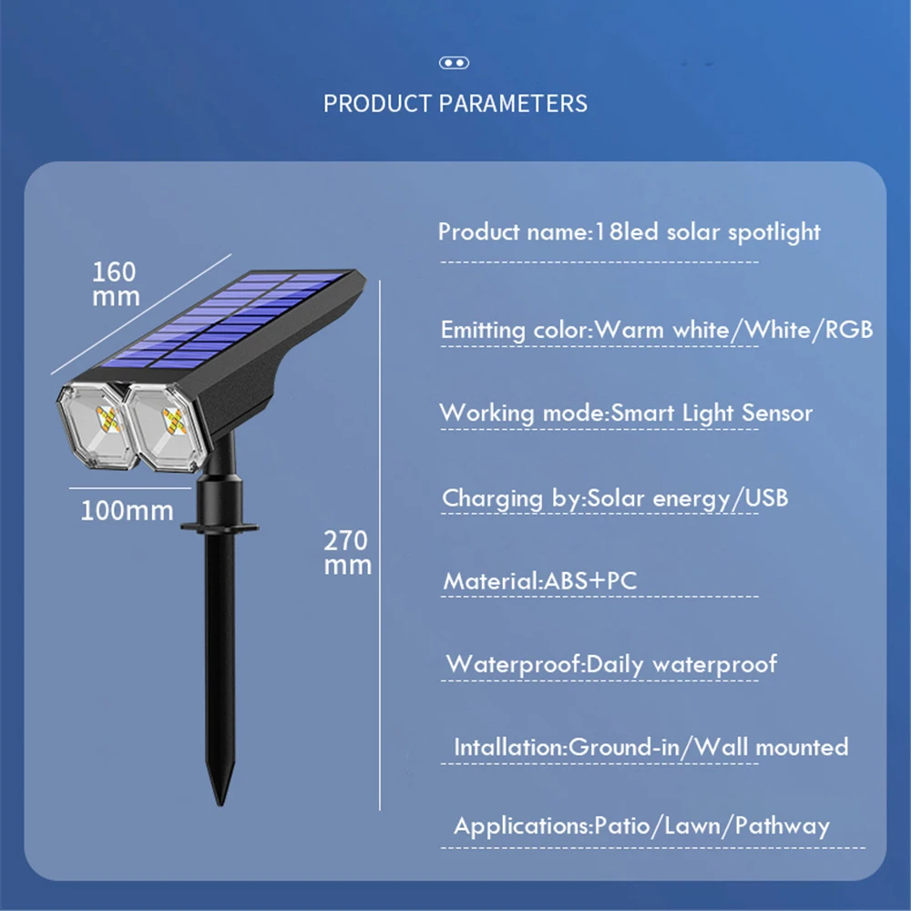 Faretto solare RGB 18 LED per esterni impermeabile che cambia colore Multicolor Pathway Patio Gate Fence USB/Solar Landscape Spotlight