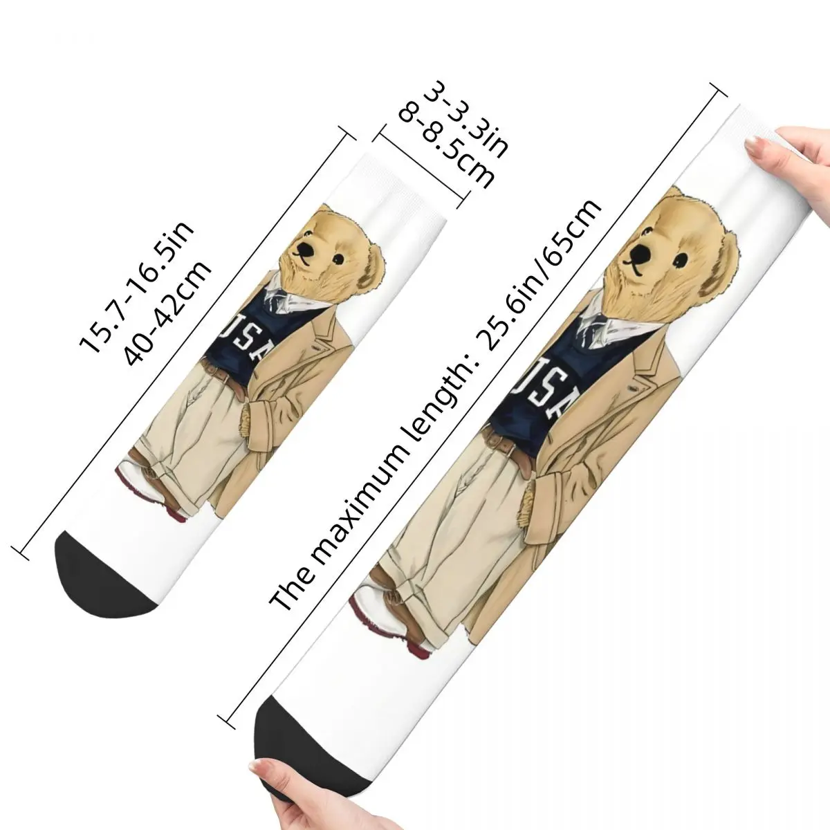 Vintage Back Polo Trip Men\'s Socks Teddy Bear Unisex Street Style Seamless Printed Funny Crew Sock Gift