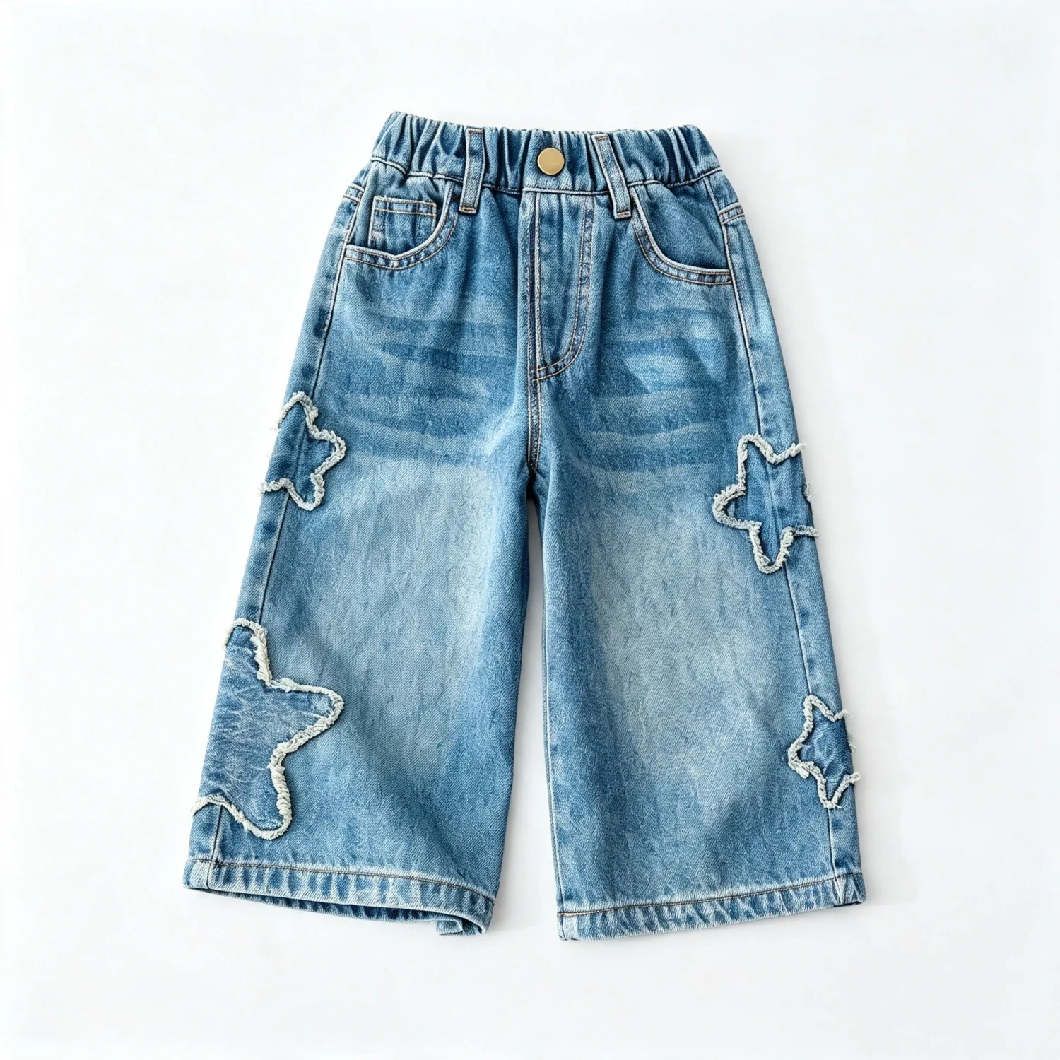 Pants Children Autumn Jeans Fashion Star Patch Fabric Loose Straight Leg Pants for Boys and Girls in Autumn Stylish Casual