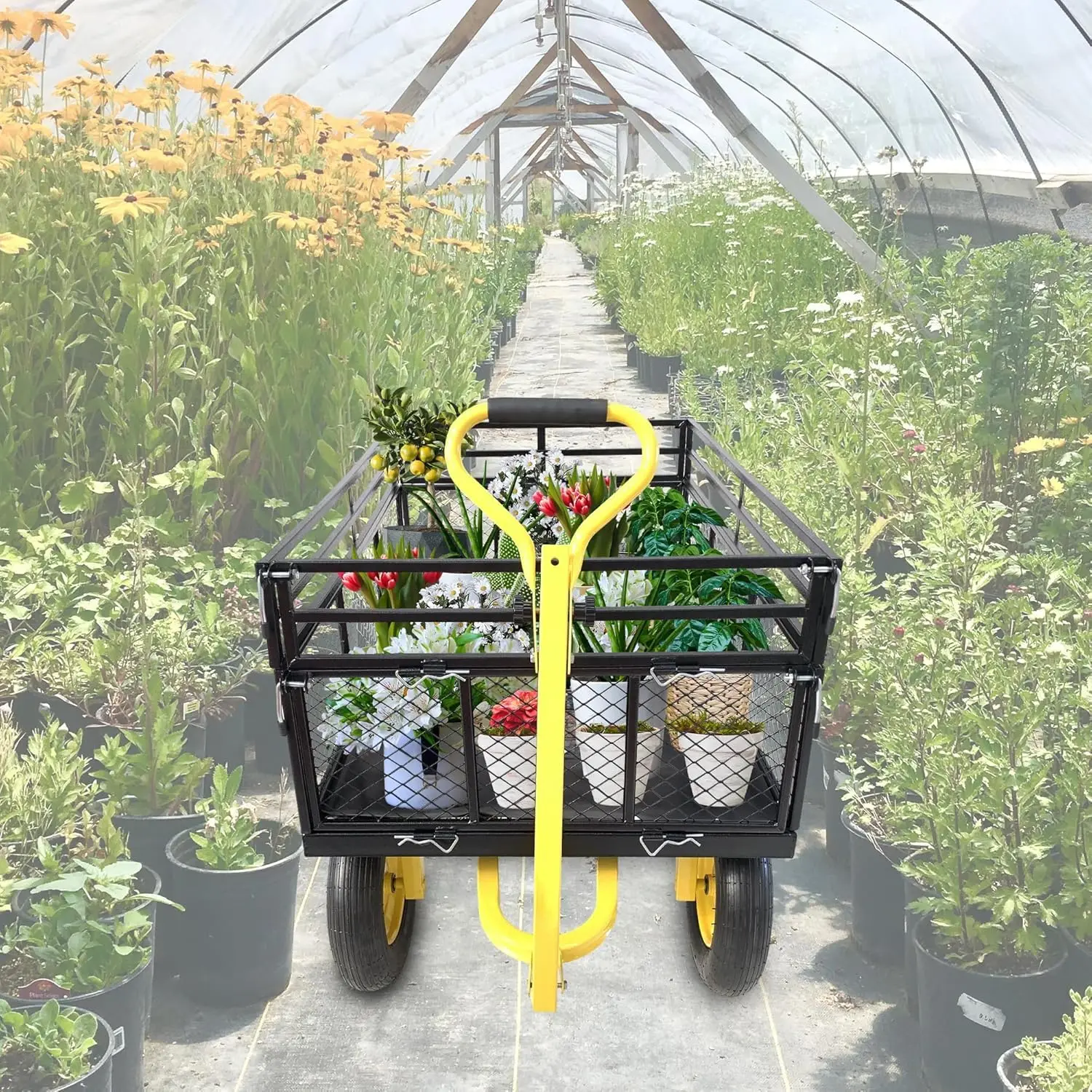 Heavy Duty 1400 lbs Capacity Steel Garden Cart with Removable Mesh Sides & 16