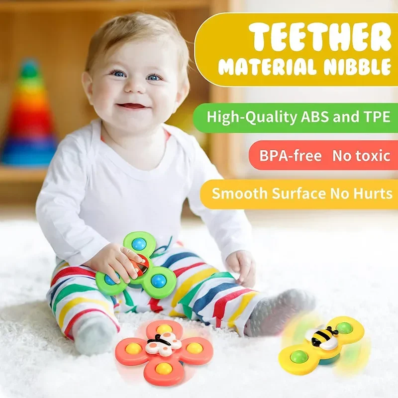 Cartoon Suction Cup Spinner Toy Baby Bath Toys Hand Spinning Toys with Suction Cup Water Play Toy Educational Toys for Baby Kid