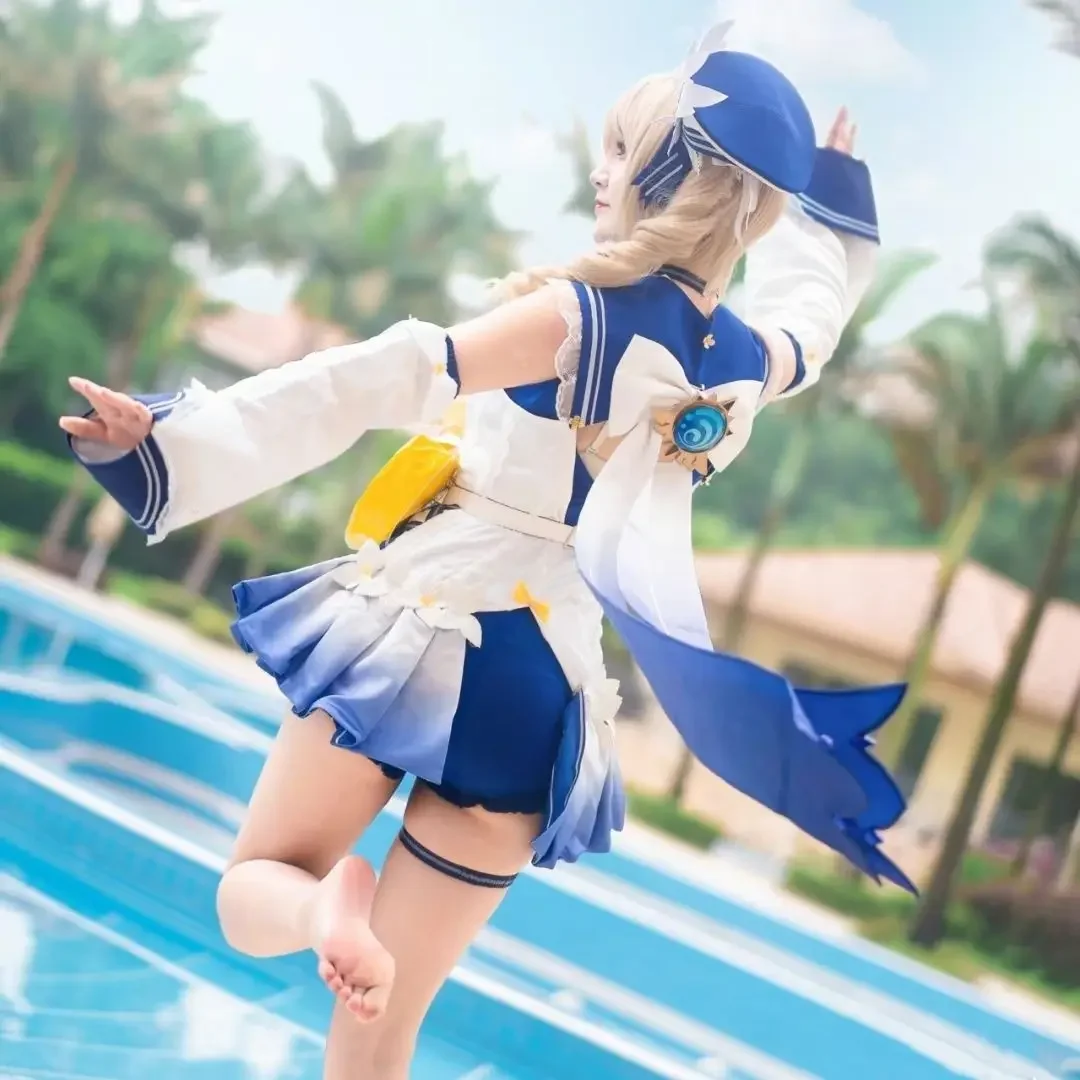 Cosplay jogo genshin impacto traje barbara maiô de uma peça peruca para as mulheres verão bonito menina terno halloween carnaval festa