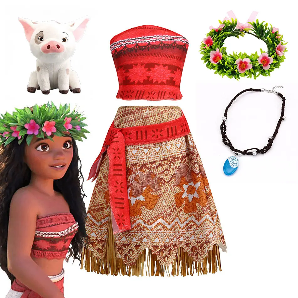 NEW Moana Episode 2 Movie Costume Disney Princess Vaiana Role Play Dress Girls Carnival Outfit Toddler Polynesian Beach Clothing