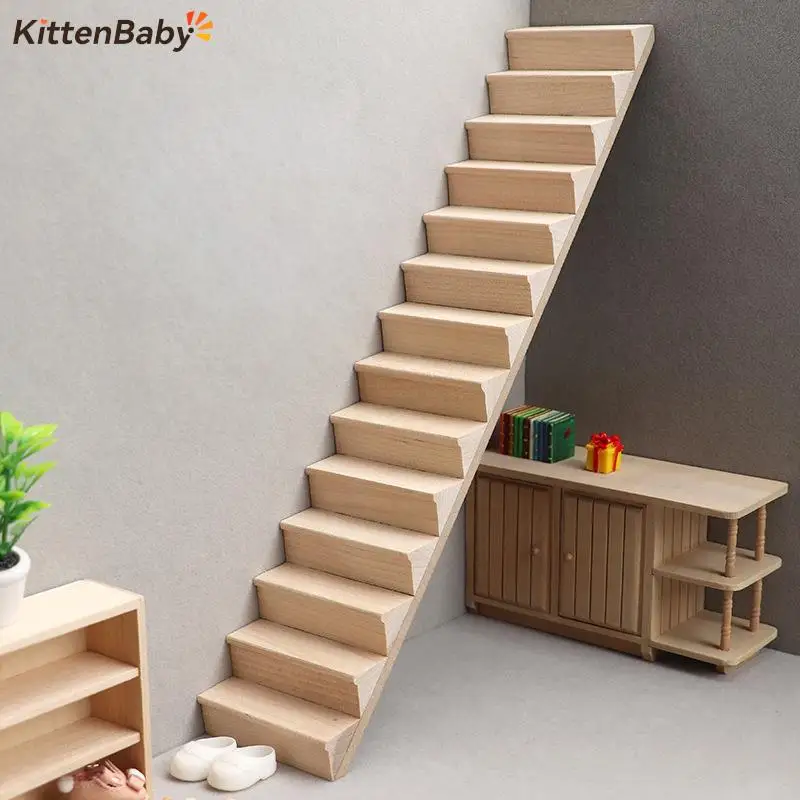 1:12 Dollhouse Wooden Miniature Staircase Mini No Handrail Stairs Furniture Model Decor Toy Doll House Accessories