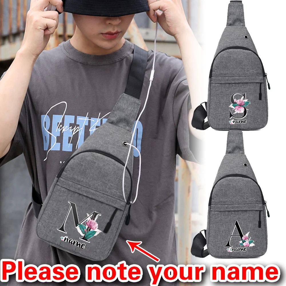

Personalized Custom Black Letter Men's Gray Chest Bag Multifunctional Casual Crossbody Bag Men's Fashionable Shoulder Bag