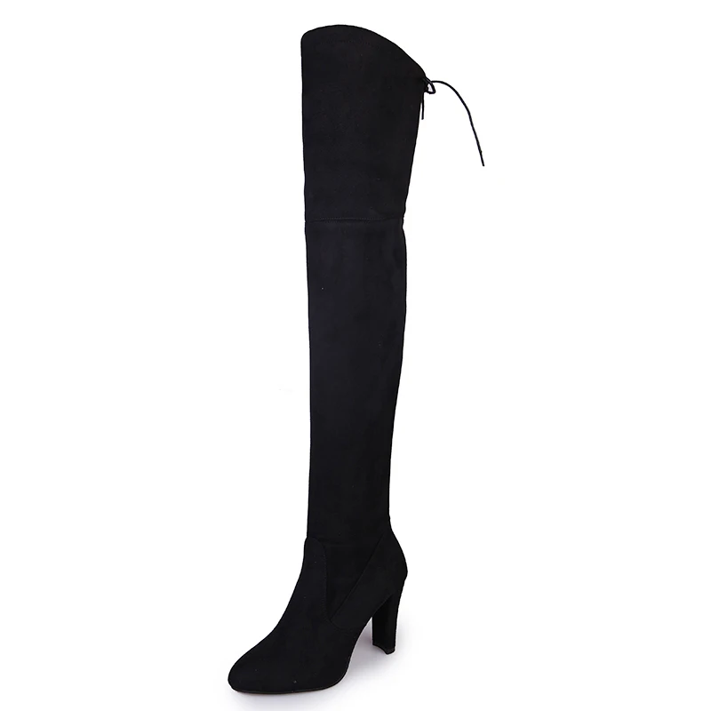 Botas hasta la rodilla de tejido elástico para mujer, zapatos de tacón alto sin cordones, Punta puntiaguda, talla grande, Size34-43