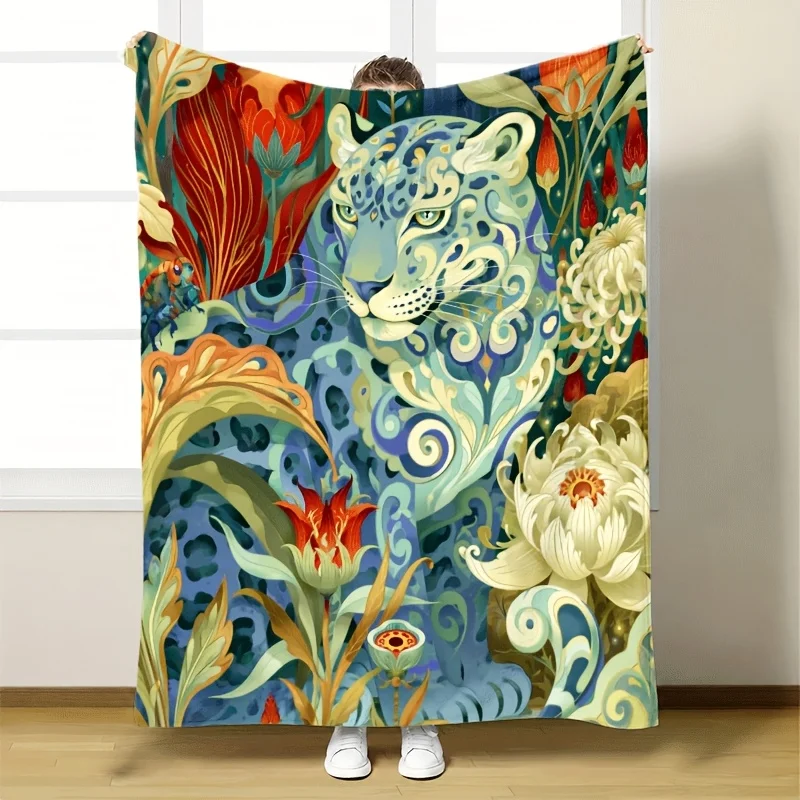 Maximalist Jungle Tapestry Blanket Throw Jaguar Print Tropical Floral Wall Hanging Sofa Decor 150x200cm