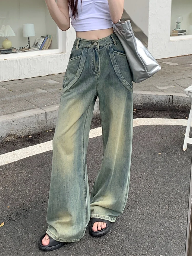 

New Fashion Light Blue Wide Leg Jeans For Women's Summer 2025 New High Waisted Loose Slimming Straight Leg Pants