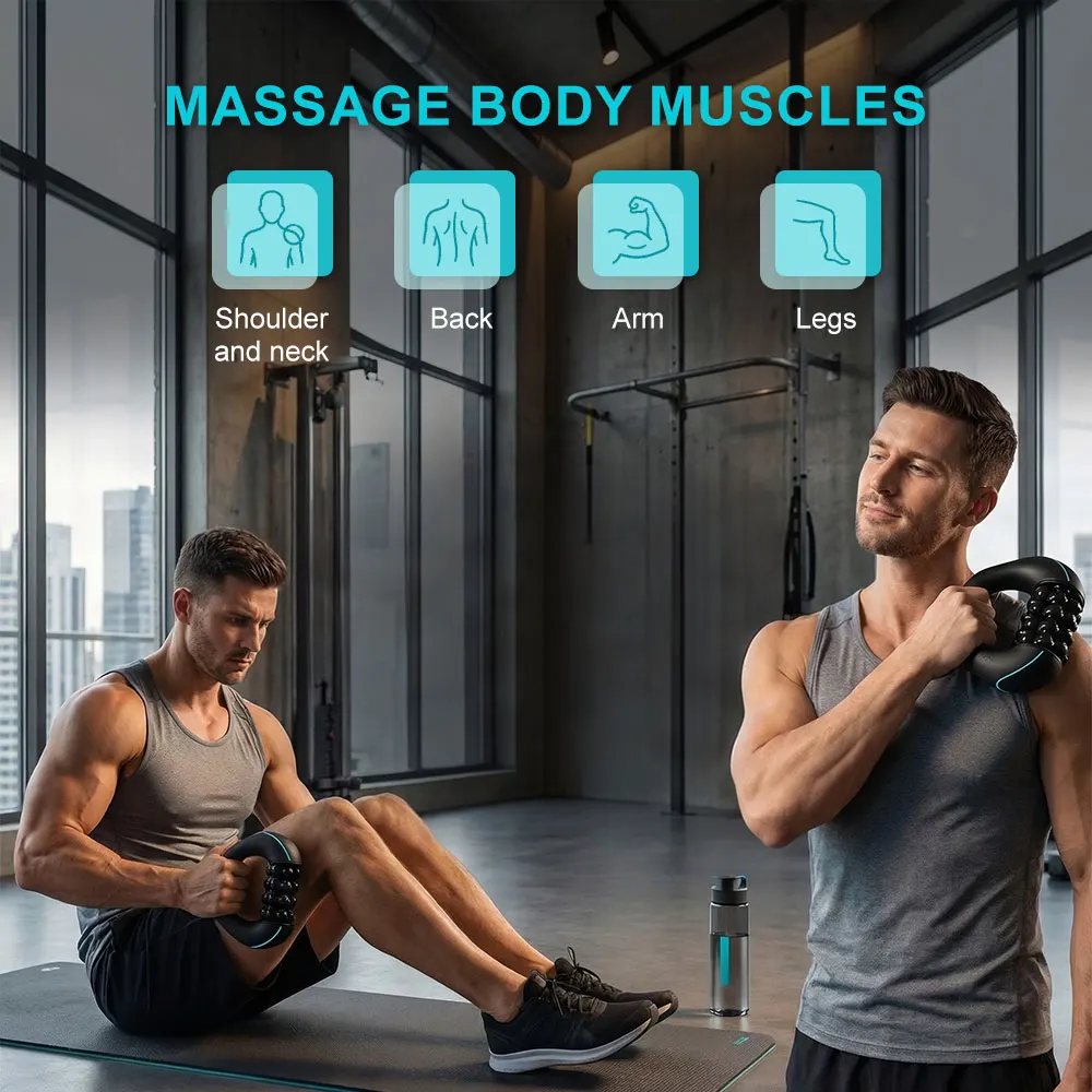 

Rechargeable Massage Roller Wheel Full Body Massager Muscle Gun Therapy 3-Speed Percussion Deep Tissue Back Neck Massage Device
