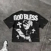 God Bless Children's Prayer Graphic Print Cotton T-shirt Men Women High Quality Tops Vintage Style T Shirt Outside Streetwear