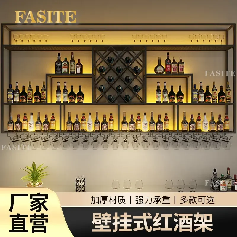 Industrial Style Wall Mounted Wine Rack Display Shelf for Bar Restaurant Home Storage Cabinet Space Saving Metal Wood Decor