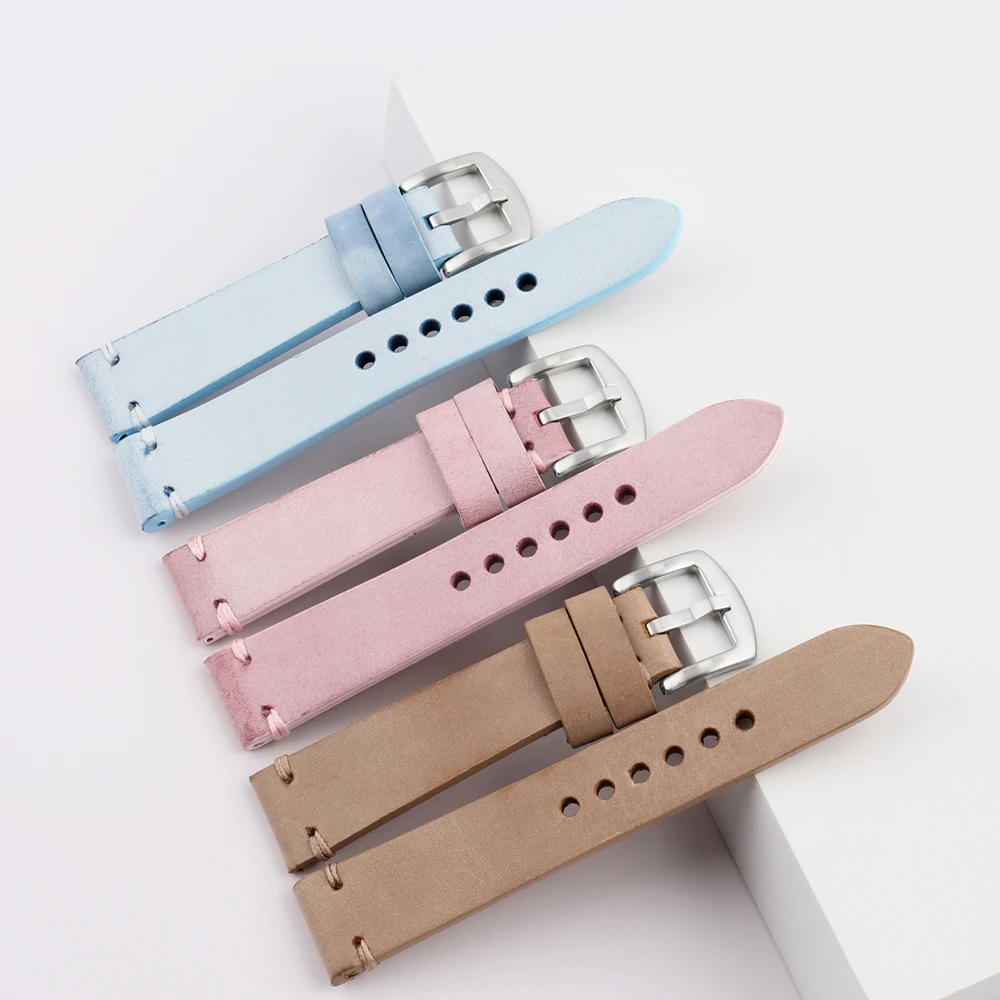 Fashion 4mm Thickened Genuine Leather Watch Strap 20mm 22mm Comfortable Soft Watch Bracelet Quick Release Strap for Men