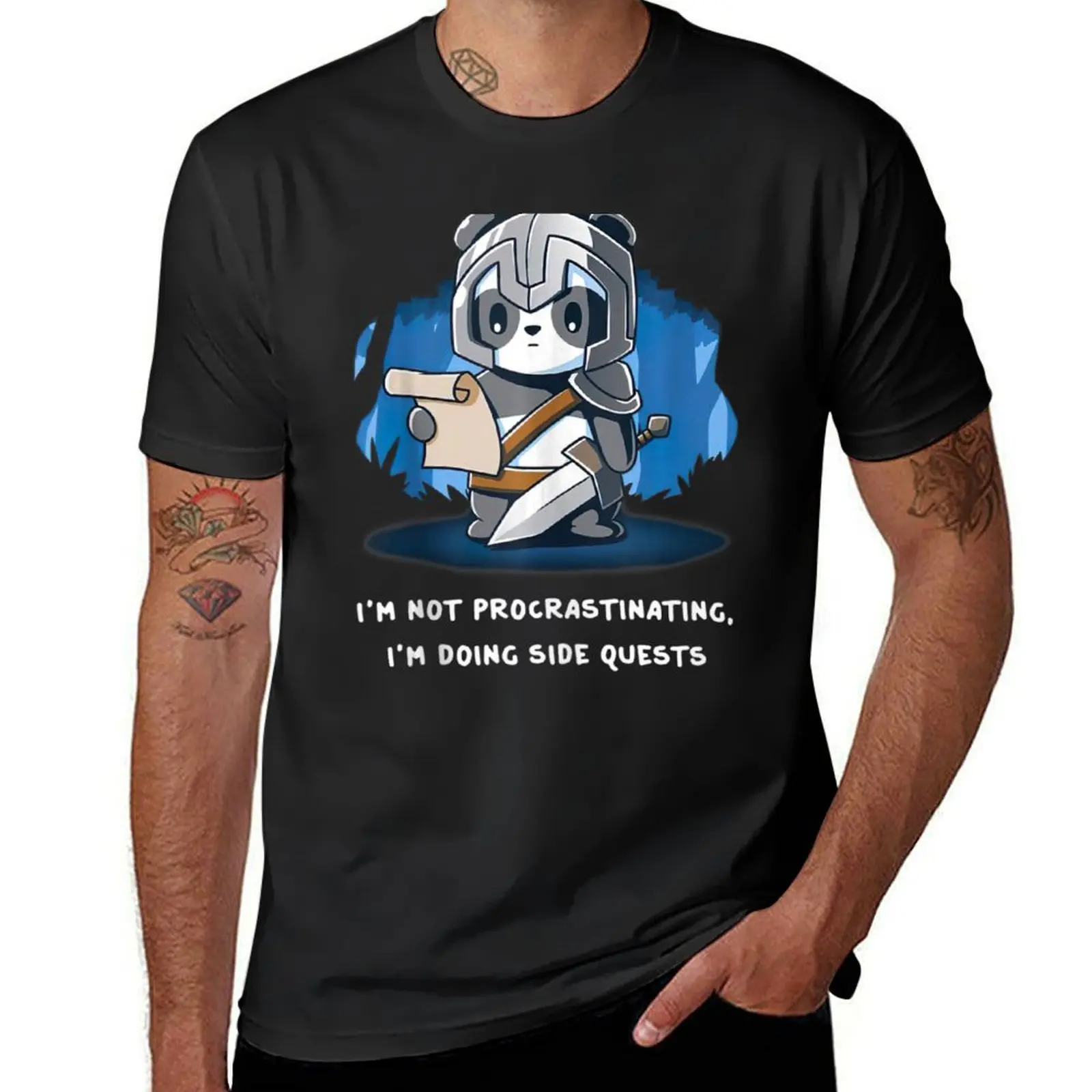 

Футболка I'm Not Procrastinating I Doing Side Quests с пандой, рубашки с графическими заготовками, мужские футболки с рисунком, забавные