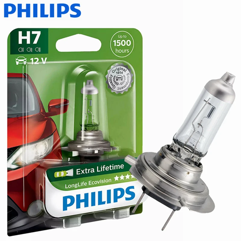 Philips-faro halógeno Original para coche, lámpara genuina ECE PX26d 1500 LLECO B1, 1X, H7, 12V, 55W, LongLife EcoVision, 12972 h